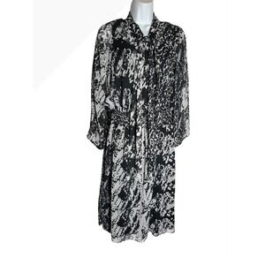 A.A. Studio Dress 22W Black White Abstract Print Tie‎ Neck Long Sleeve Midi 🖤🖤